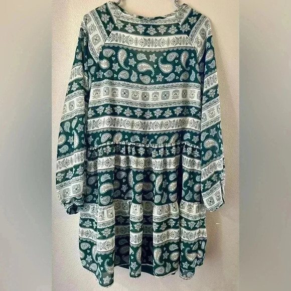 Wrangler retro Hunter Paisley knee length hunter green sheer flowy dress women’s - Picture 13 of 13